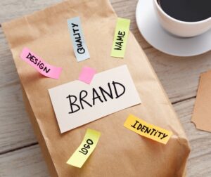 Branding marketing concept with paper bag and brand tag